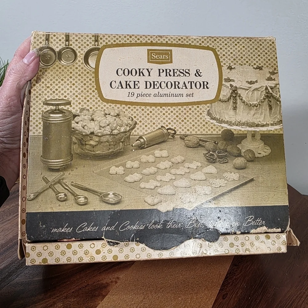 Vintage Sears Cooky Press & Cake Decorator Set Copper and Silver Tone
